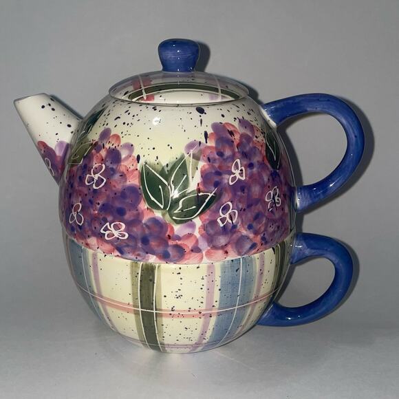Julie Ueland tea for one 3 piece set floral teapot & cup vintage Enesco 1999 - Picture 1 of 8